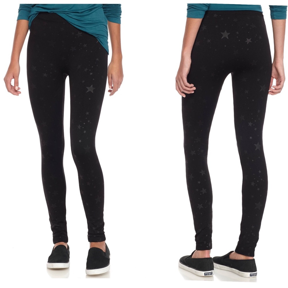 PINK ROSE Black Fleece Star Leggings